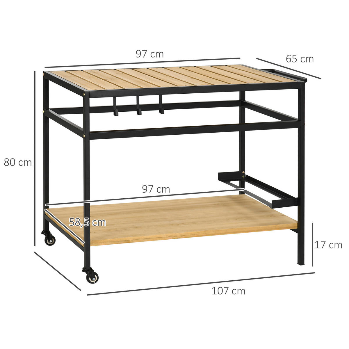 Outsunny Servierwagen natur Stahl B/H/L: ca. 65x80x107 cm Servierwagen - natur (107,00/65,00/80,00cm) - Outsunny