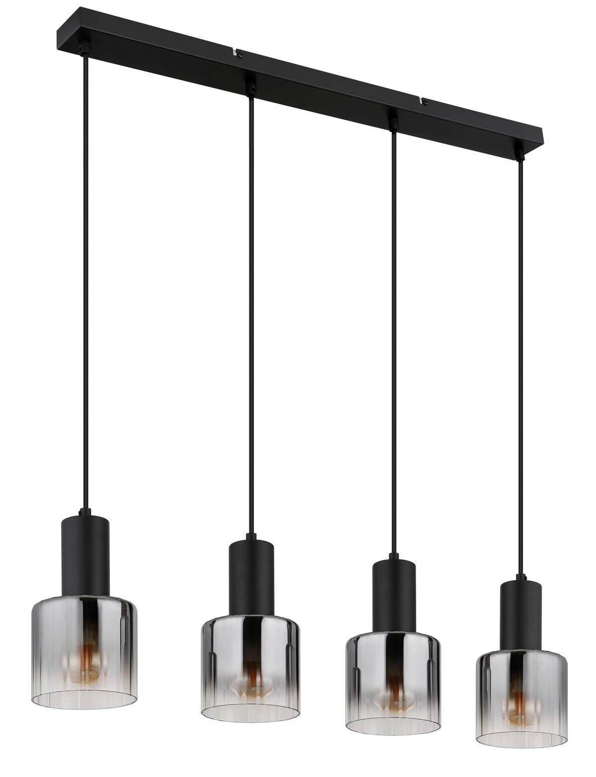 GLOBO Pendelleuchte JACK 30400408 schwarz klar Rauch Glas Metall B/H/L: ca. 74x150x12 cm E27 4 Brennstellen JACK - klar/schwarz (12,00/74,00/150,00cm) - GLOBO