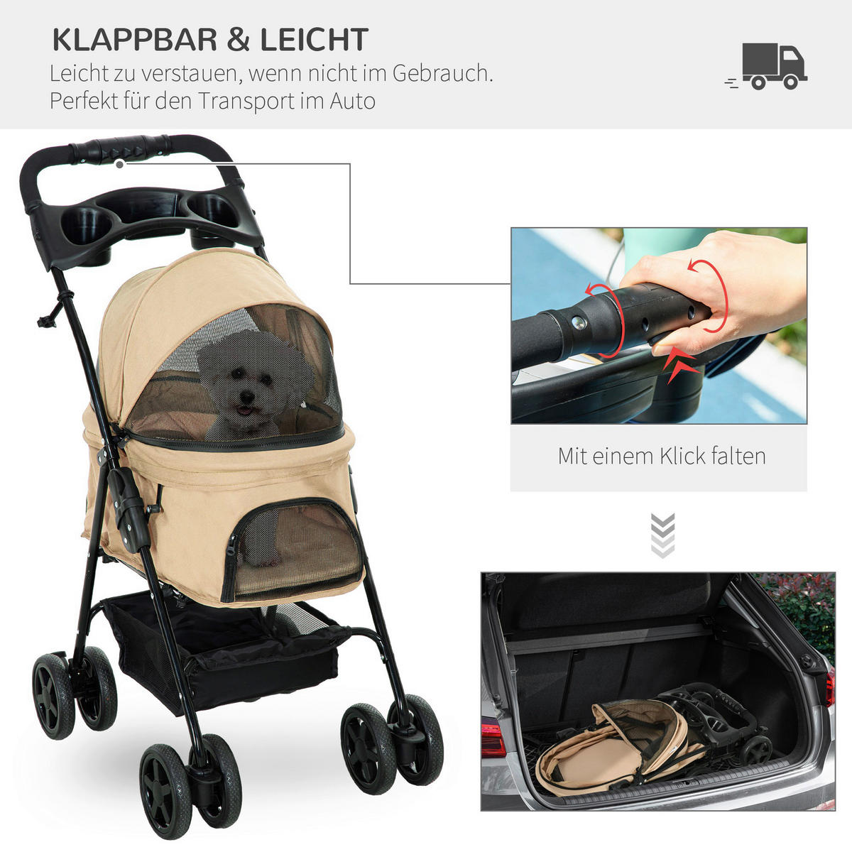 PawHut Hunde-Zubehör khaki Polyester B/H/L: ca. 45x67x96 cm Hundebuggy - khaki (96,00/45,00/67,00cm) - PawHut