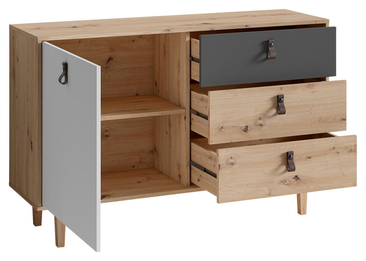 Sideboard BILL Eiche Artisan Nachbildung weiß anthrazit dunkelbraun natur B/H/T: ca. 120x77x36,5 cm BILL - Eiche/dunkelbraun (120,00/77,00/36,50cm) - byLIVING