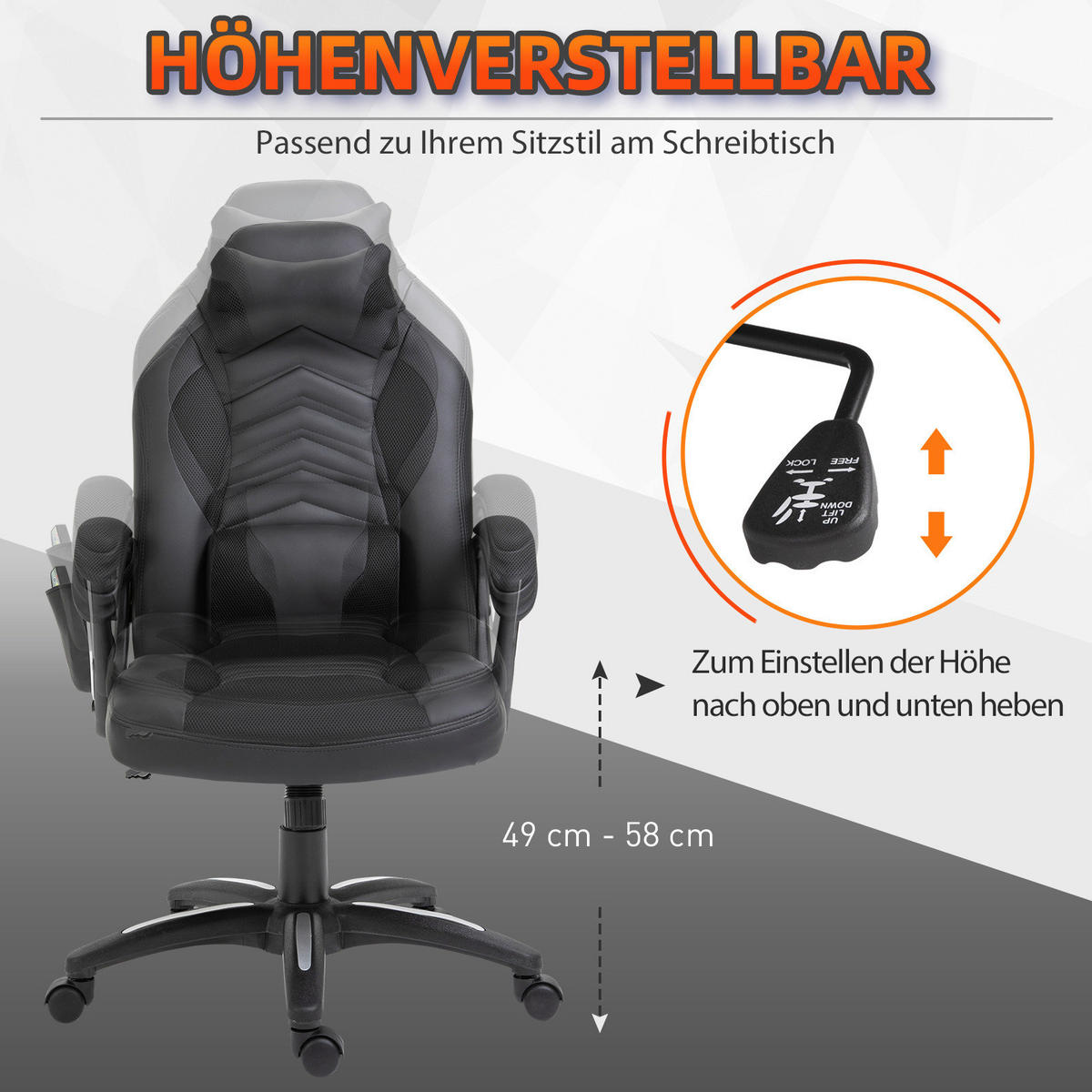 Drehstuhl 921-019BK schwarz 921-019BK - schwarz (68,00/117,00/69,00cm) - HOMCOM