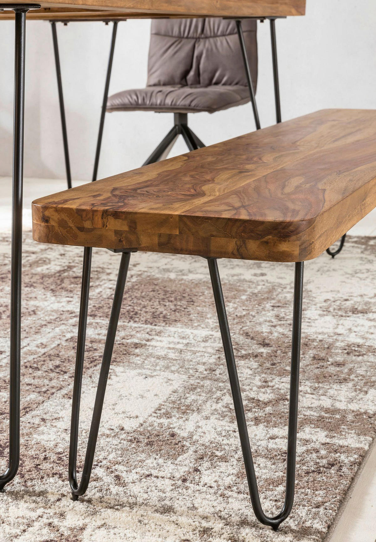 Wohnling Sitzbank natur schwarz Echtholz Metall B/H/T: ca. 160x46x40 cm Sitzbank - natur/schwarz (160,00/46,00/40,00cm) - Wohnling