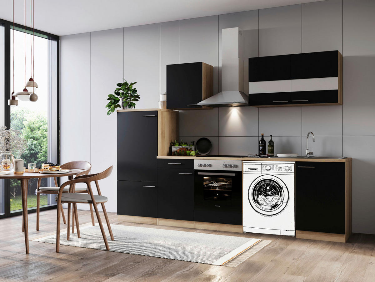Respekta Küchenblock Merle schwarz B/H/T: ca. 280x200x60 cm Merle - Eiche/schwarz (280,00/200,00/60,00cm) - Respekta