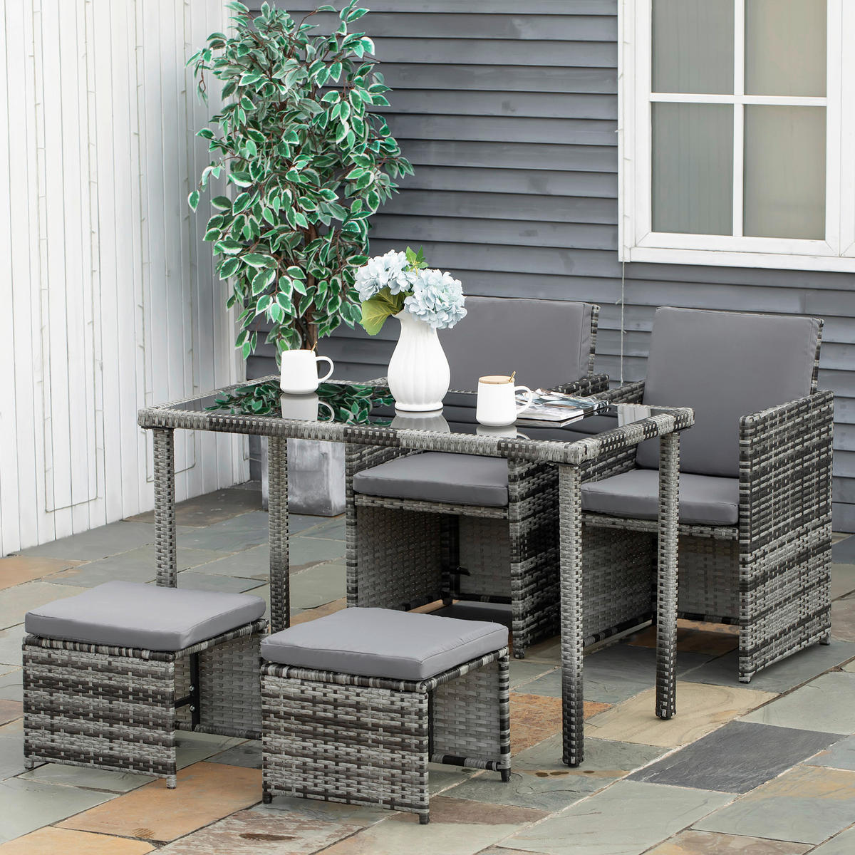 Outsunny Sitzgruppe grau Glas B/H/L: ca. 60x120x72 cm Sitzgruppe - grau (72,00/60,00/120,00cm) - Outsunny
