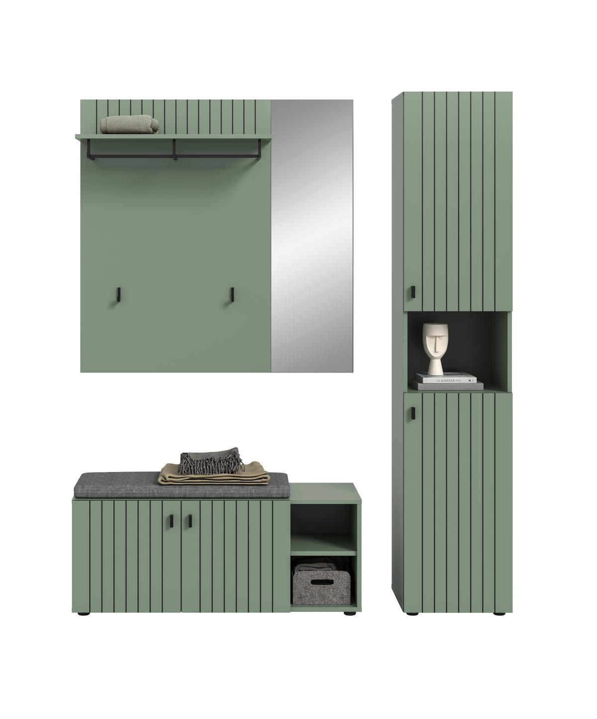 Garderobenset STATION grün B/H/T: ca. 161x192x37 cm STATION - grün (161,00/192,00/37,00cm) - xonox.home