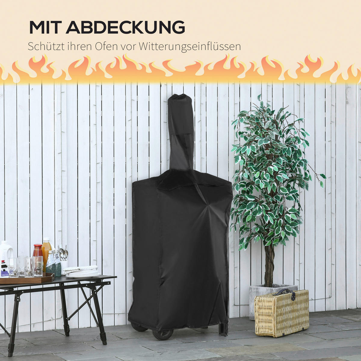 Outsunny Pizzaofen mit Schornstein schwarz Stahl B/H/L: ca. 54x161x63 cm Pizzaofen 846-085 - schwarz/silber (63,00/54,00/161,00cm) - Outsunny