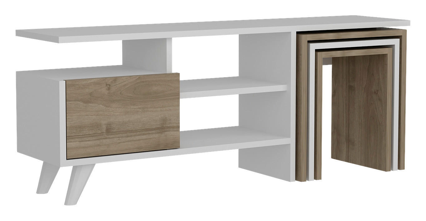 Wohnwand Nature weiß walnuss Nachbildung B/H/T: ca. 120x49x29 cm Nature - weiß/walnuss (120,00/49,00/29,00cm) - moebel17