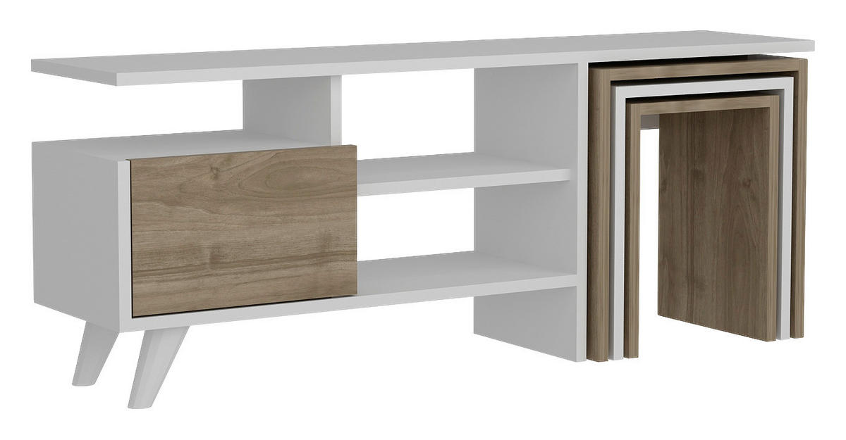 Wohnwand Nature weiß walnuss Nachbildung B/H/T: ca. 120x49x29 cm Nature - weiß/walnuss (120,00/49,00/29,00cm) - moebel17