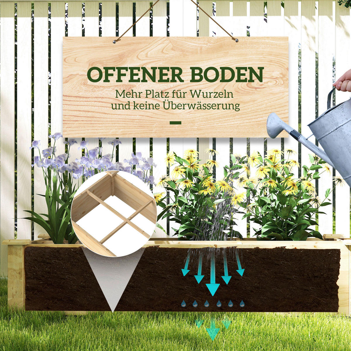 Outsunny Hochbeet natur Holz B/H/L: ca. 60x25x237 cm Hochbeet - natur (237,00/60,00/25,00cm) - Outsunny