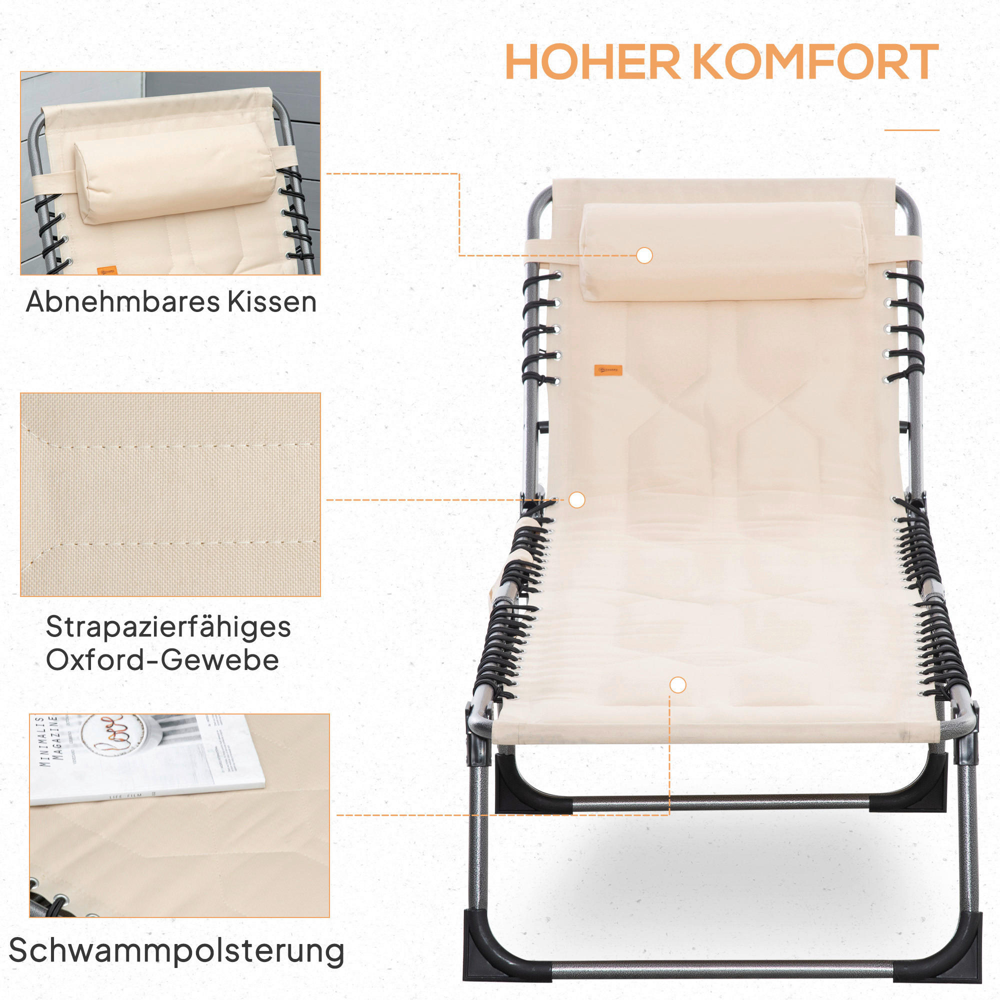 Outsunny Sonnenliege beige Polyester B/H...