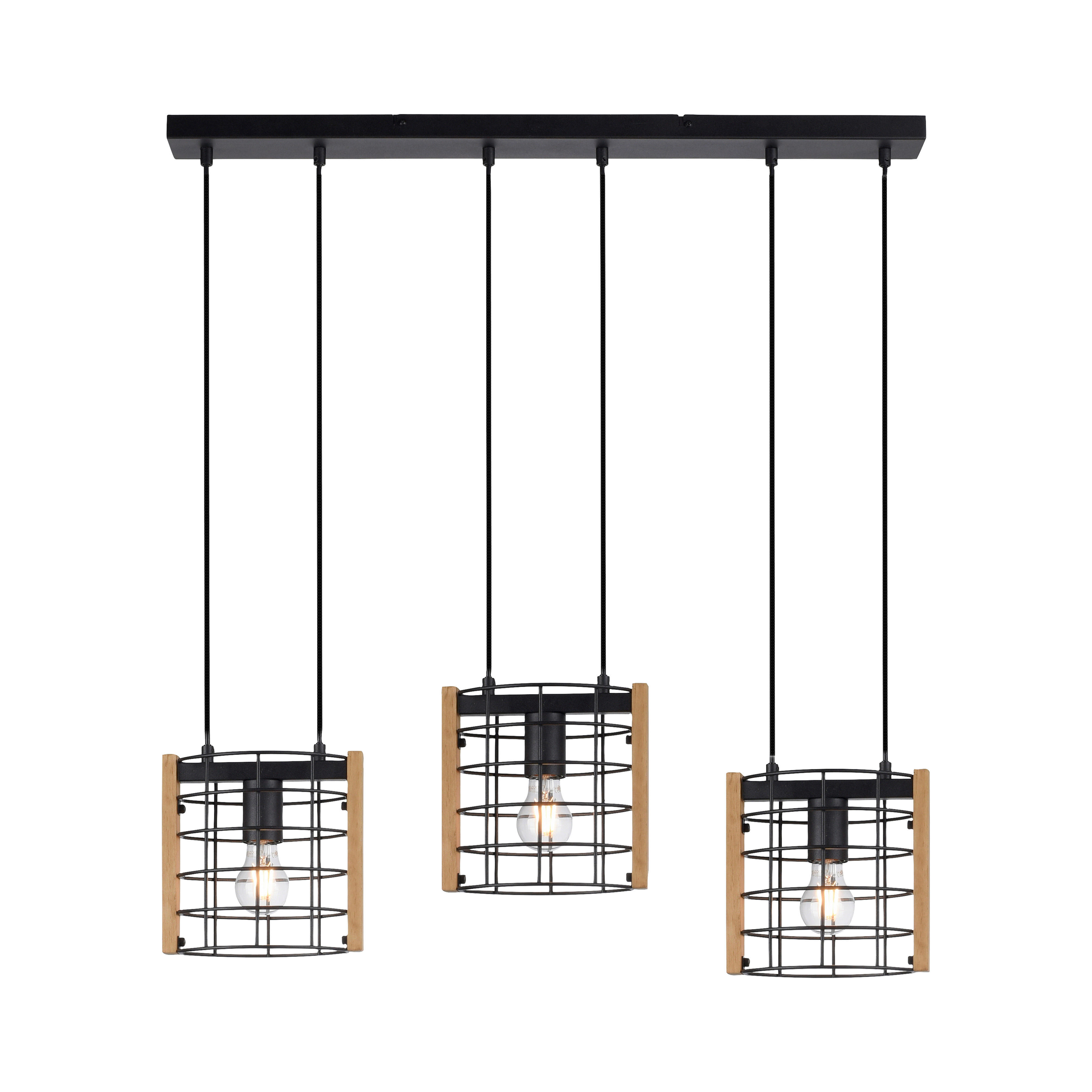 Just Light Pendelleuchte DRAIN 15252-18 kiefer schwarz Holz Metall B/H/T: ca. 82x150x12 cm E27 3 Brennstellen DRAIN - kiefer/schwarz (82,00/150,00/12,00cm) - Just Light