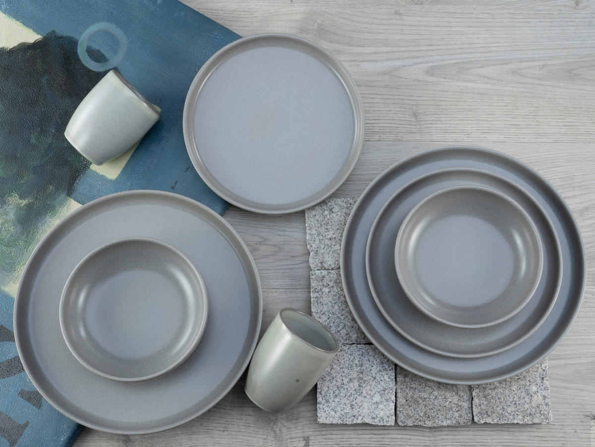 CreaTable Kombiservice Uno grau Steinzeug 16 tlg. Uno - grau - CreaTable