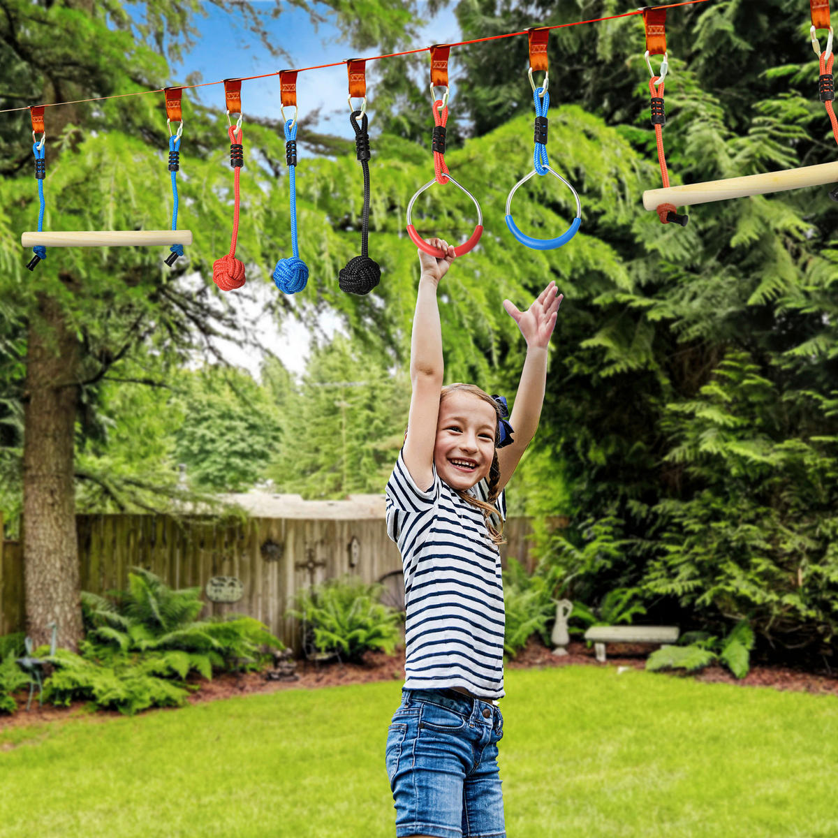 Outsunny Outdoor-Spielzeug schwarz Kunststoff B/H/L: ca. 40x1000x100 cm Ninja_Slackline-Set - blau/rot (100,00/40,00/1000,00cm) - Outsunny