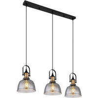 GLOBO Pendelleuchte DOROTHEA 15558-3H mattschwarz Metall Rauchglas B/H/T: ca. 83,5x120x20 cm DOROTHEA - mattschwarz (83,50/120,00/20,00cm) - GLOBO