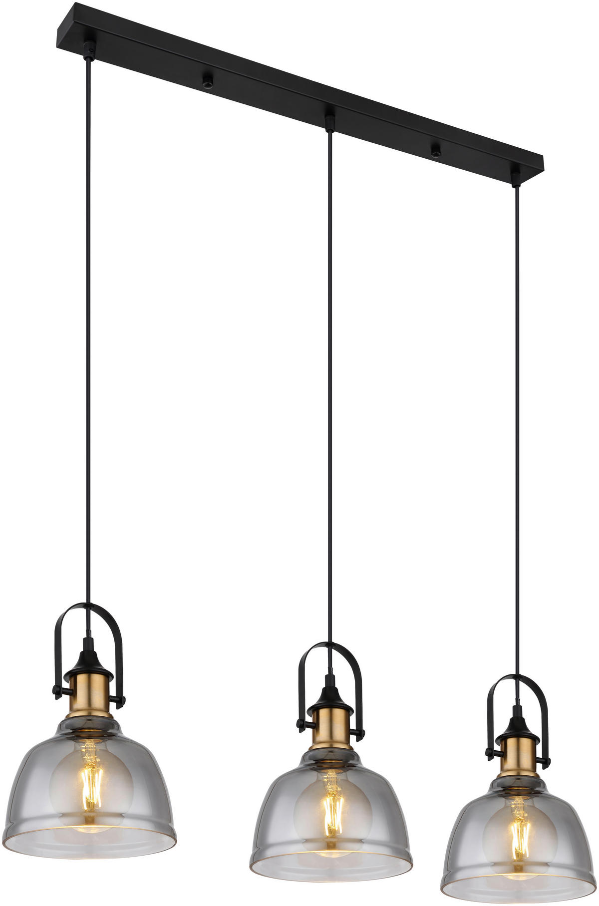 GLOBO Pendelleuchte DOROTHEA 15558-3H mattschwarz Metall Rauchglas B/H/T: ca. 83,5x120x20 cm DOROTHEA - mattschwarz (83,50/120,00/20,00cm) - GLOBO