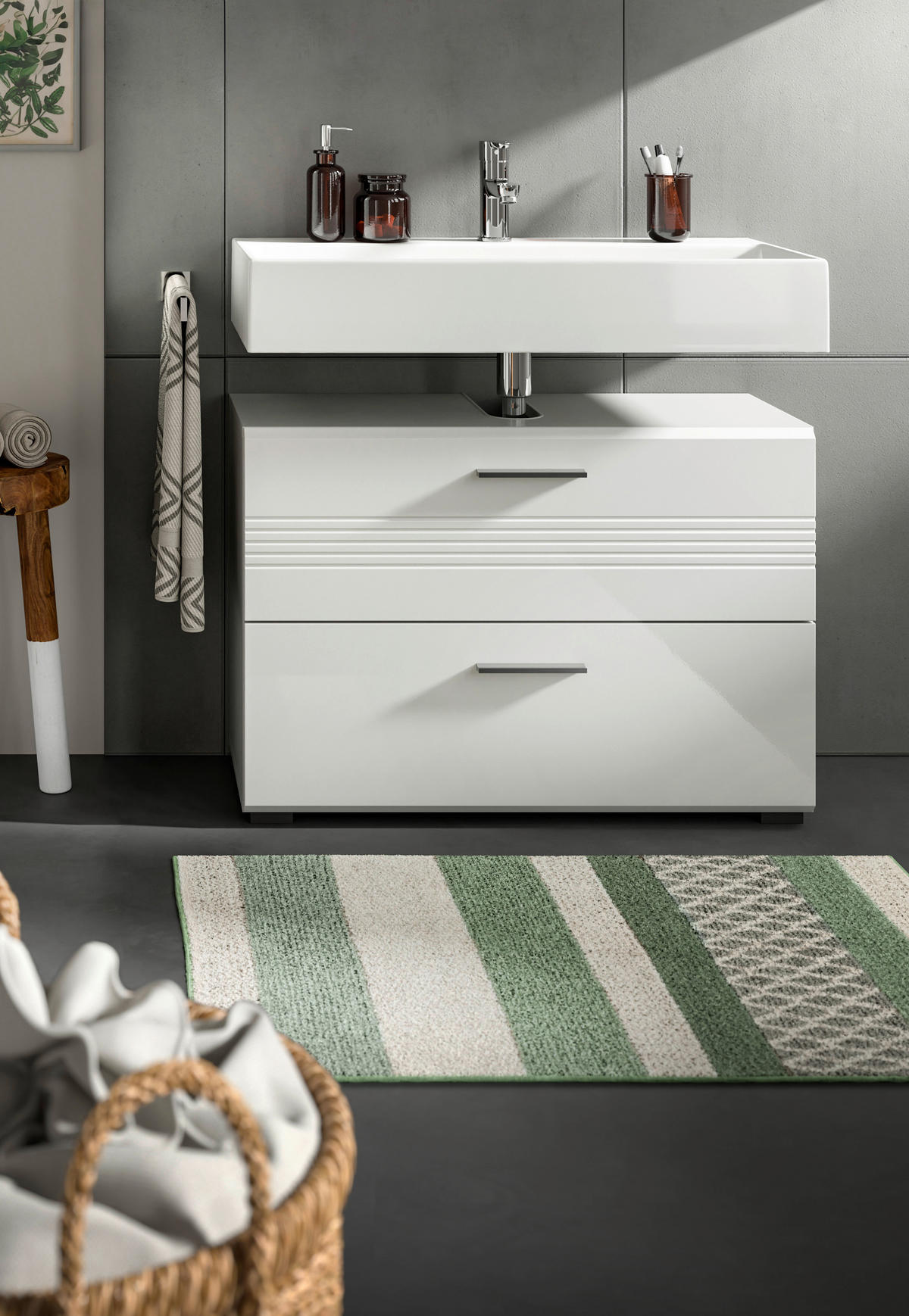 Waschbeckenunterschrank Copa hellgrau weiß Hochglanz B/H/T: ca. 80x56x32 cm Copa - hellgrau/weiß (80,00/56,00/32,00cm) - xonox.home