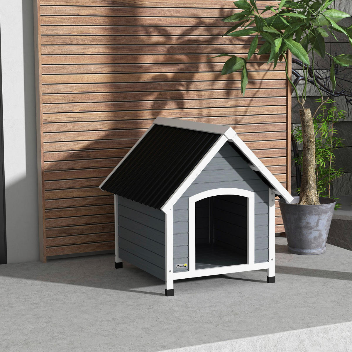 PawHut Hundehütte grau Kunststoff B/H/L: ca. 88x82x75 cm Hundehütte - grau (75,00/88,00/82,00cm) - PawHut