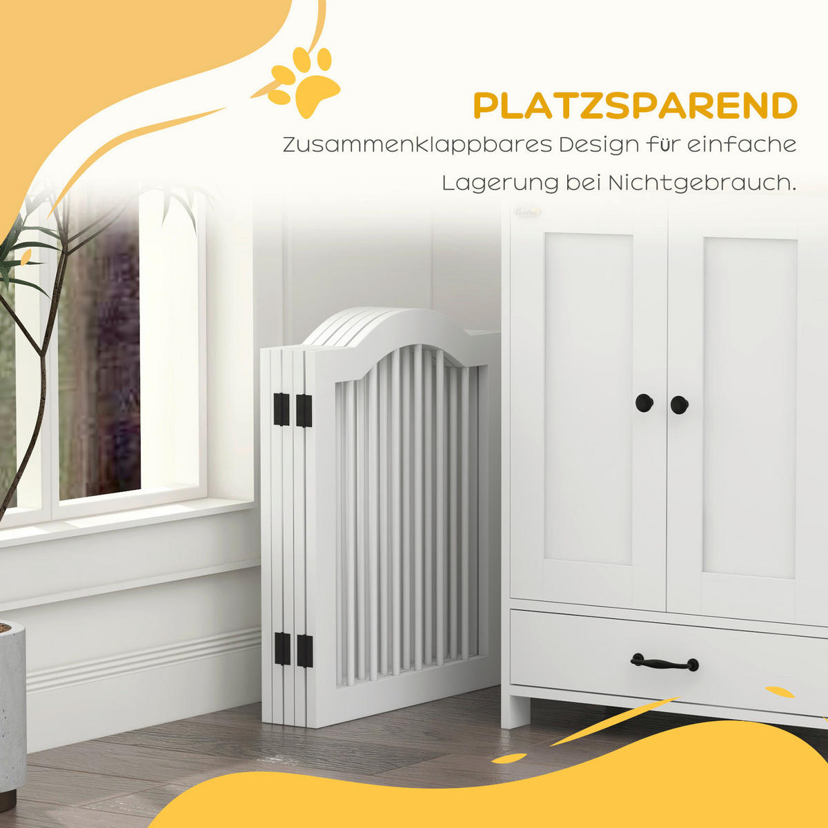 PawHut Hunde-Absperrgitter weiß MDF B/H/L: ca. 29,5x61x254,5 cm Hunde-Absperrgitter - weiß (254,50/29,50/61,00cm) - PawHut