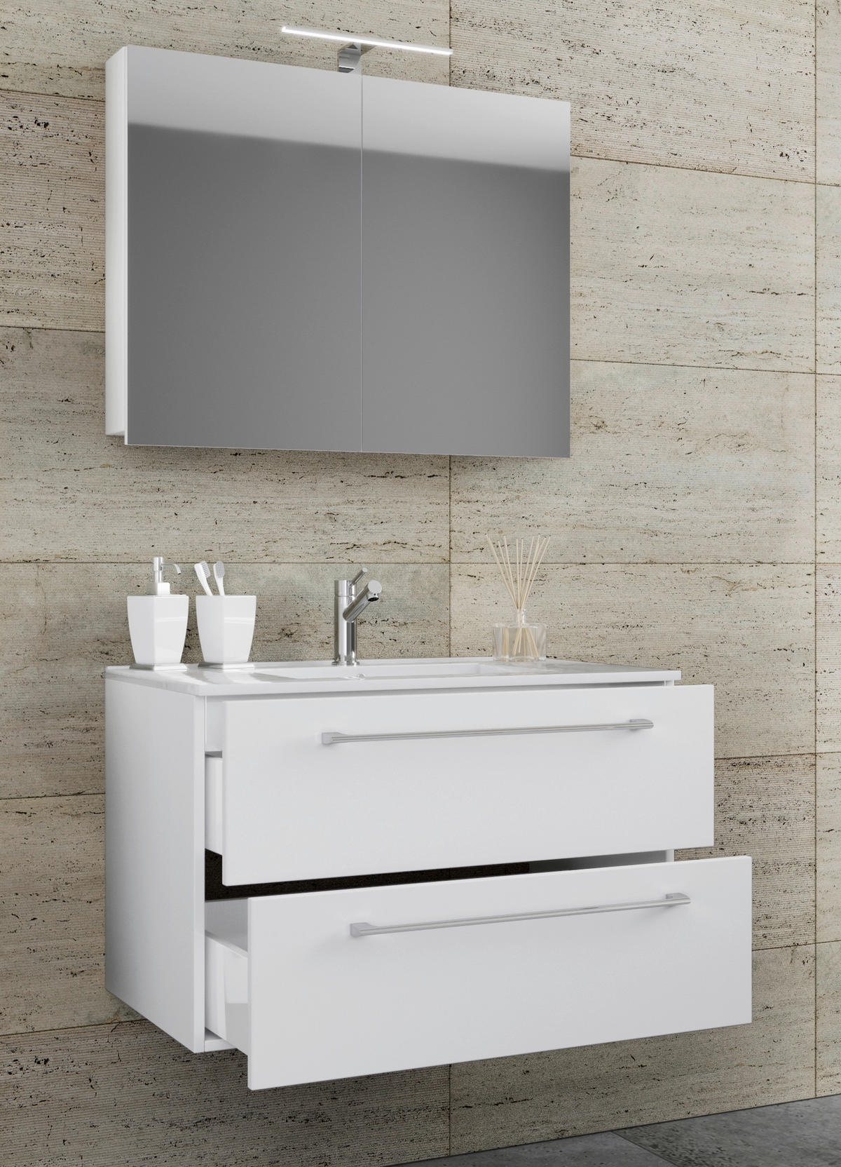 Waschplatz 3tlg-Badinos weiß B/H/T: ca. 60x50x46 cm 3tlg-Badinos - weiß (60,00/50,00/46,00cm) - VCM Möbel