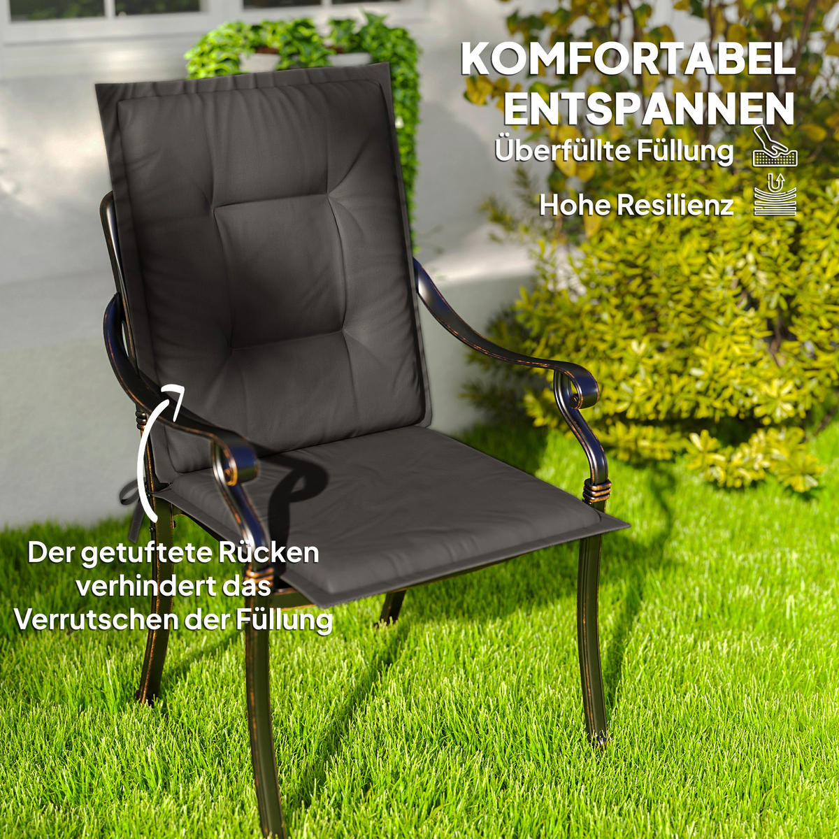 Outsunny Sitzkissen 4er Set dunkelgrau Polyester B/H/L: ca. 50x5x108 cm Sitzkissen 4er Set - dunkelgrau (108,00/50,00/5,00cm) - Outsunny