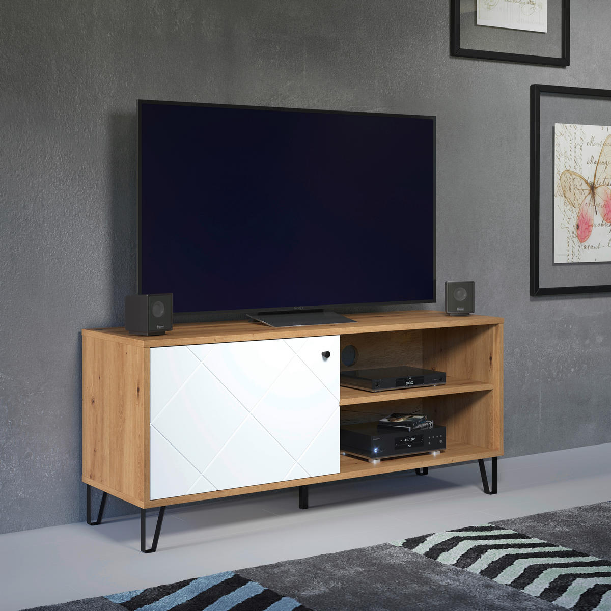 TV-Lowboard Touch weiß matt Eiche Artisan Nachbildung B/H/T: ca. 123x56x40 cm Touch - Eiche/weiß (123,00/56,00/40,00cm) - Trendteam