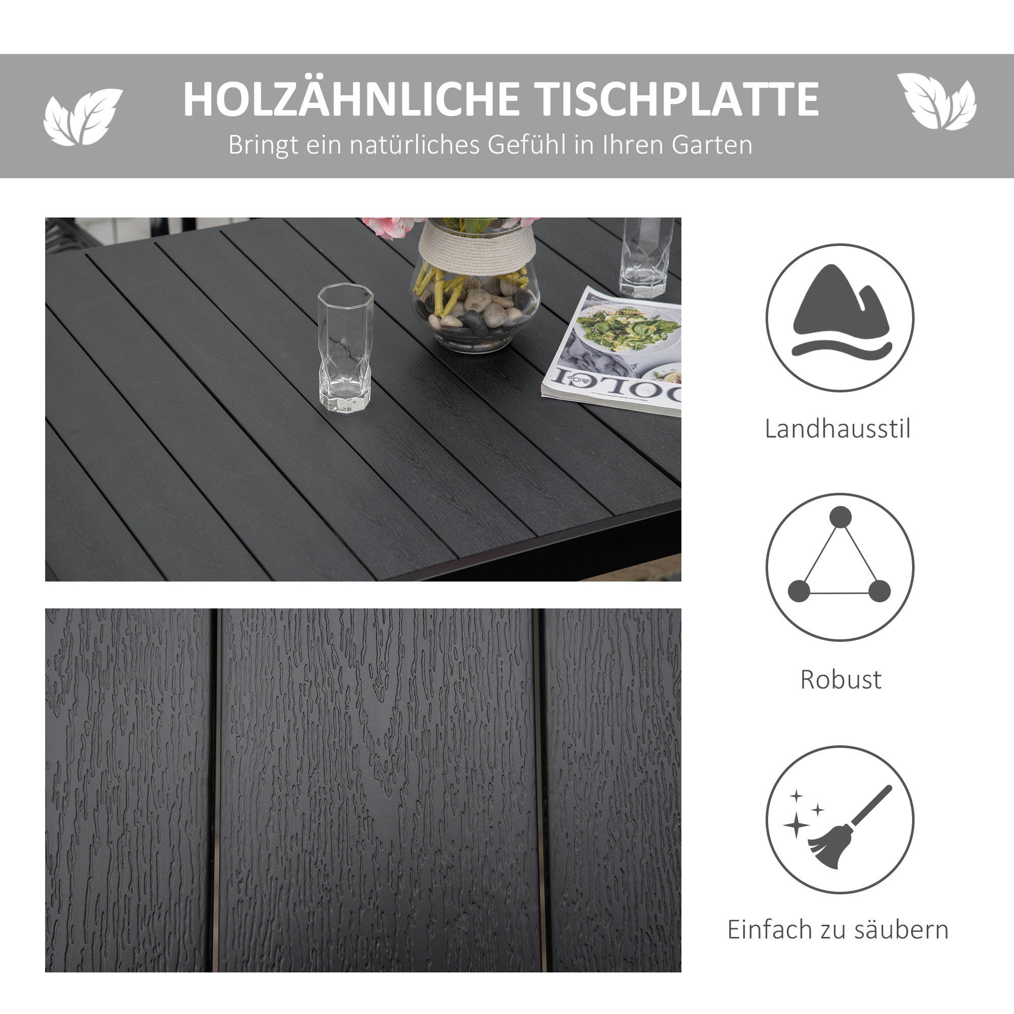 Outsunny Gartentisch schwarz Aluminium B...