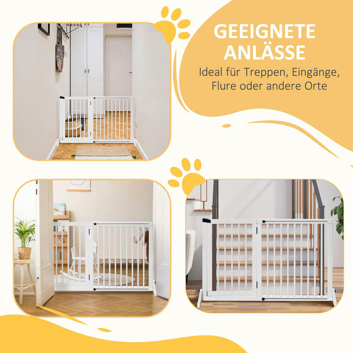 PawHut Schutzgitter weiß Edelstahl B/H/L: ca. 36x166x71 cm Türschutzgitter - weiß (71,00/36,00/166,00cm) - PawHut