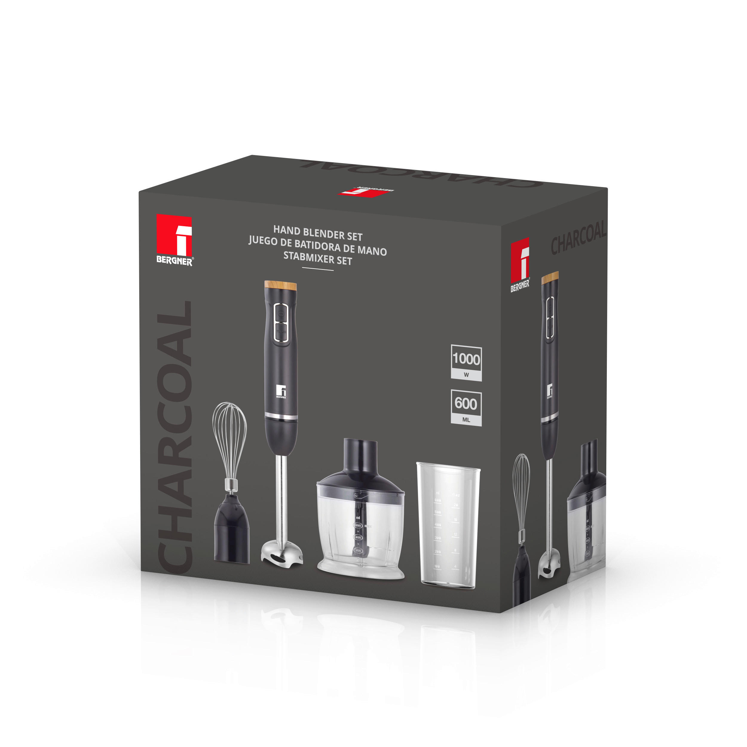 BERGNER Stabmixer-Set schwarz silber Edelstahl B/H/L: ca. 14,2x23,2x24,5 cm CHARCOAL - schwarz/silber (24,50/14,20/23,20cm) - BERGNER