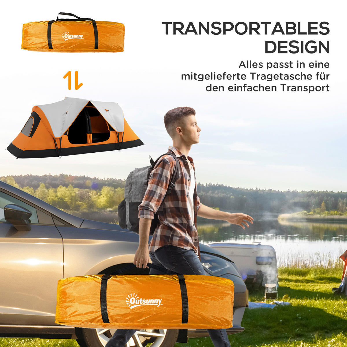 Outsunny Campingzelt B/H/L: ca. 215x180x450 cm Campingzelt - orange (450,00/215,00/180,00cm) - Outsunny
