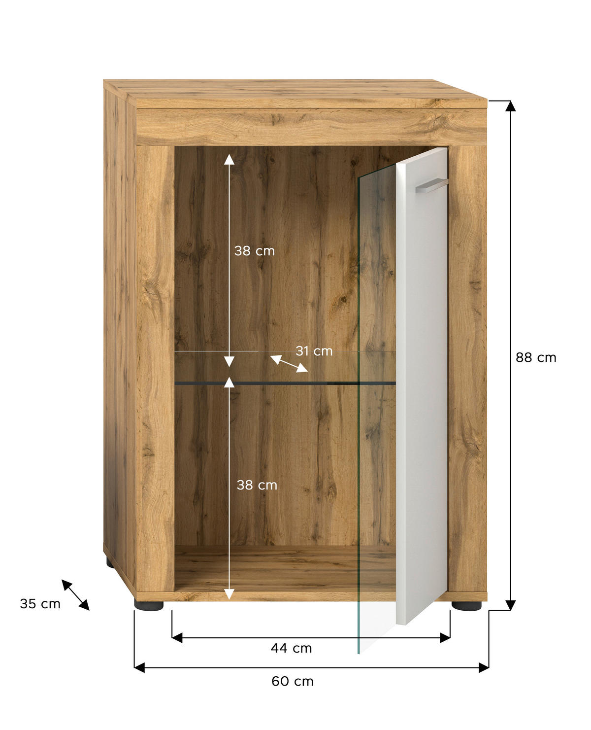 Vitrine Jam Eiche Wotan Nachbildung weiß B/H/T: ca. 60x86x35 cm Jam - Eiche/weiß (60,00/86,00/35,00cm) - xonox.home