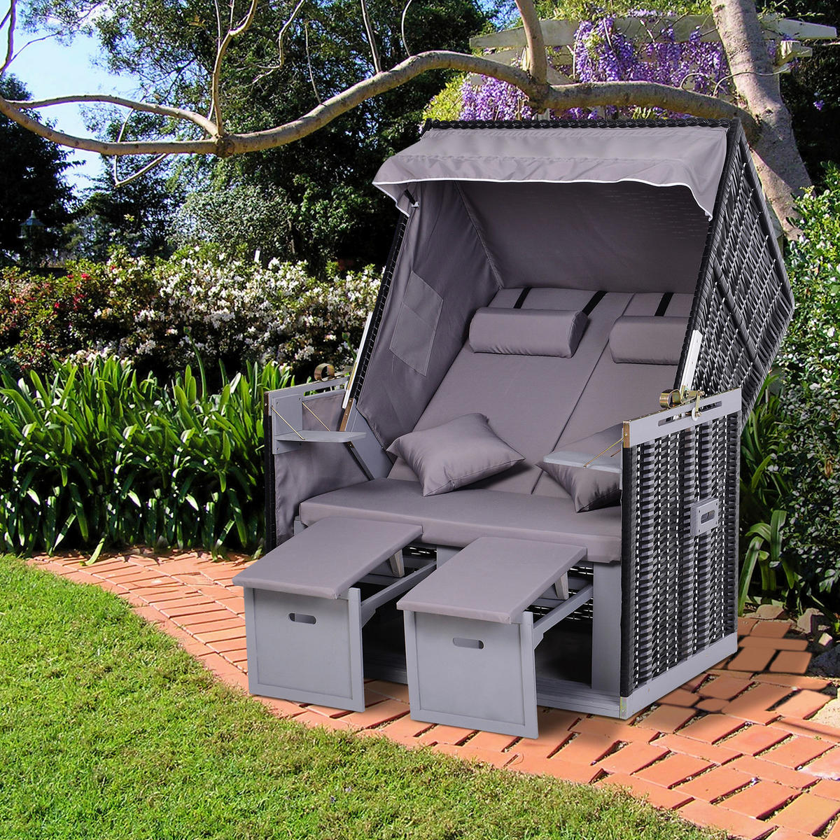 Outsunny Strandkorb grau Metall B/H/T: ca. 118x150x79 cm Strandkorb - grau (118,00/150,00/79,00cm) - Outsunny
