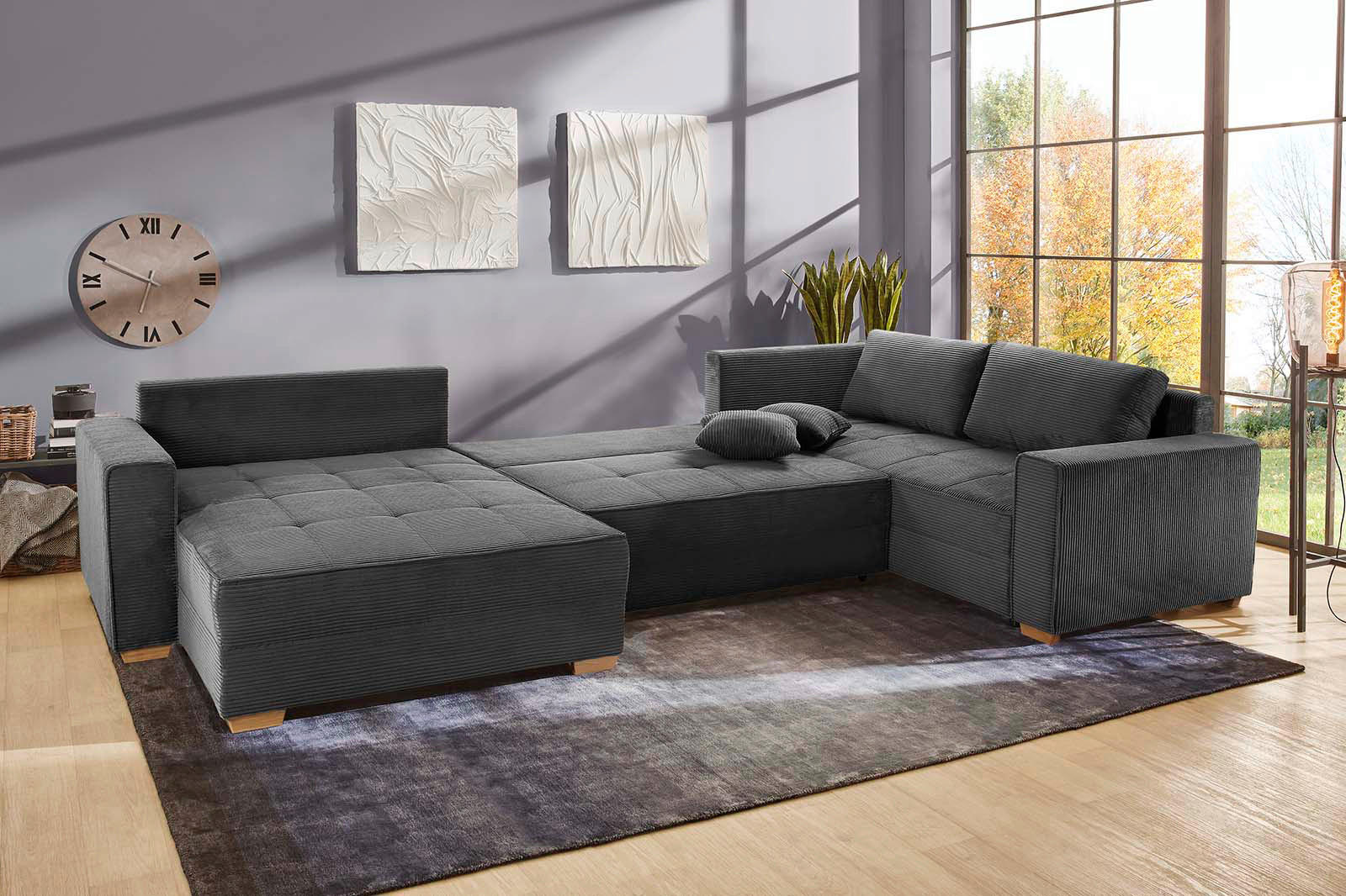 Thumbnail - Wohnlandschaft grau Microfaser B/H/T: ca. 379x86x227 cm