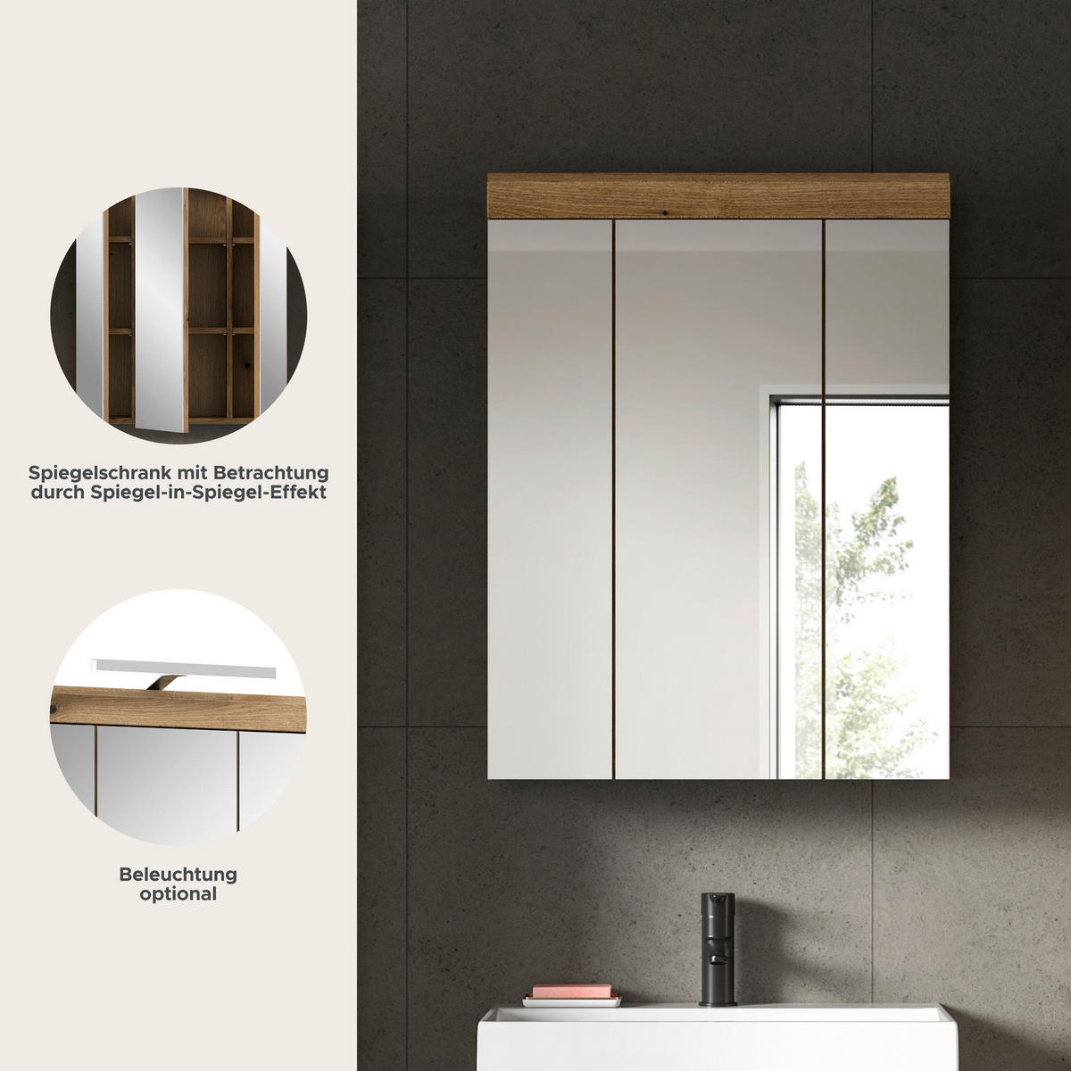 Spiegelschrank Scout Evoke Oak Nachbildung Spiegel B/H/T: ca. 60x79x18 cm Scout - (60,00/79,00/18,00cm) - xonox.home