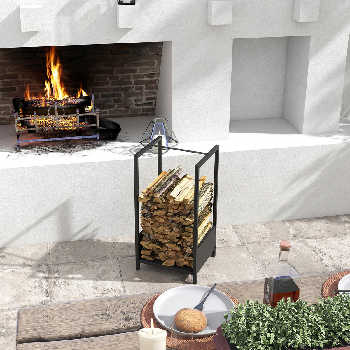 Outsunny Kaminholzregal schwarz B/H/L: ca. 35x76x39 cm Kaminholzregal - schwarz (39,00/35,00/76,00cm) - Outsunny