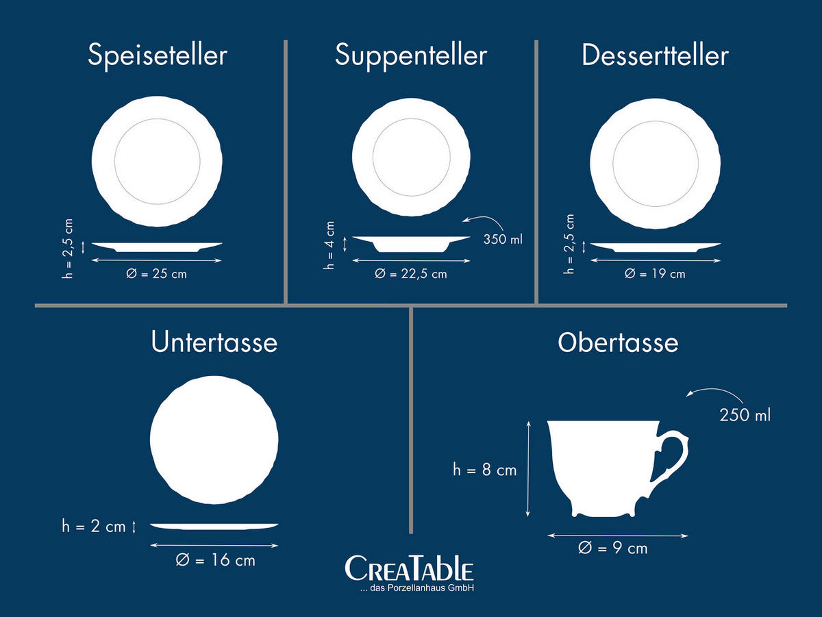 CreaTable Kombiservice Rokoko weiß Porzellan 30 tlg. Rokoko - weiß - CreaTable
