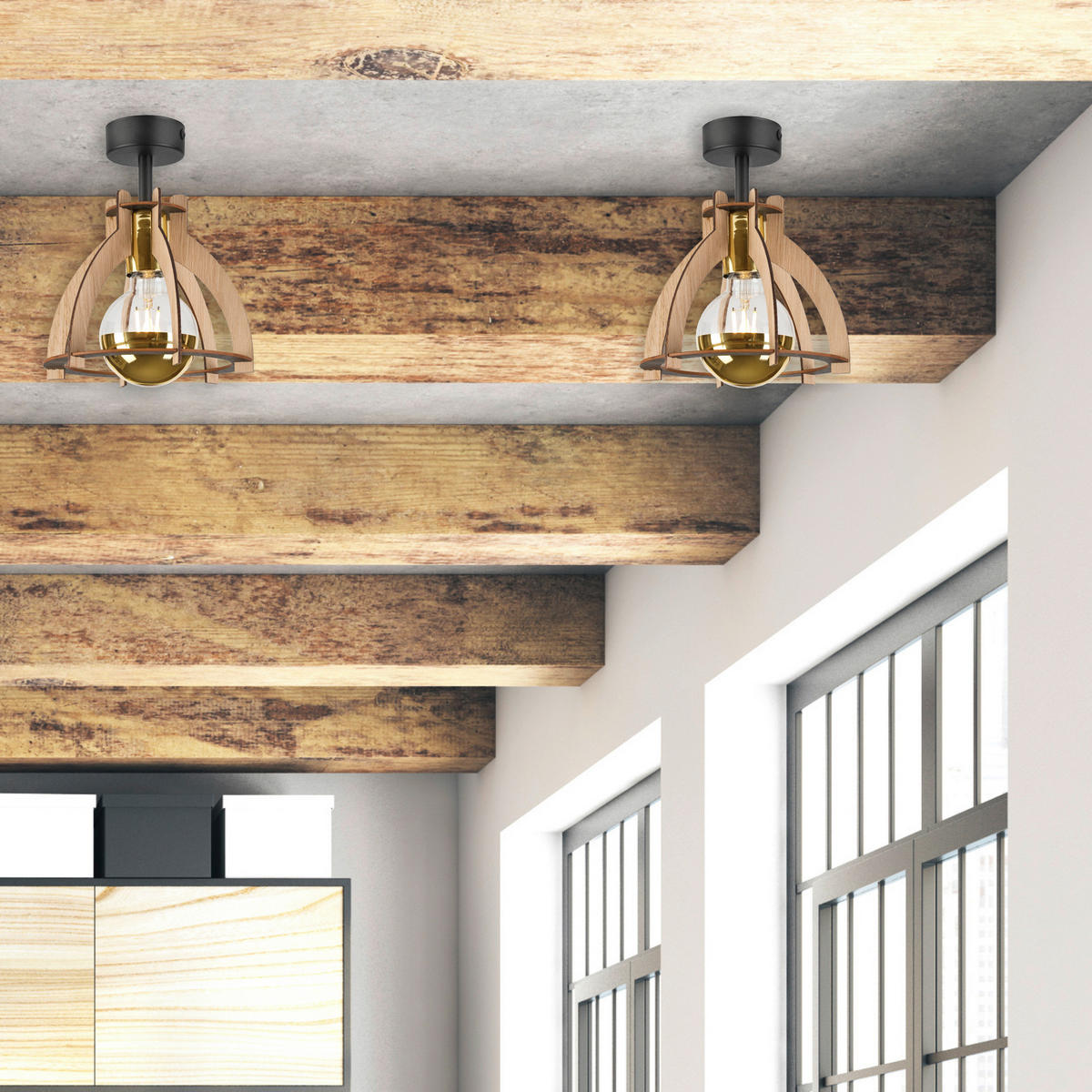 Lamkur Deckenleuchte LANDO 50577 Eiche Eiche H/L: ca. 25x21 cm E27 1 Brennstellen Lando - Eiche (21,00cm) - Lamkur