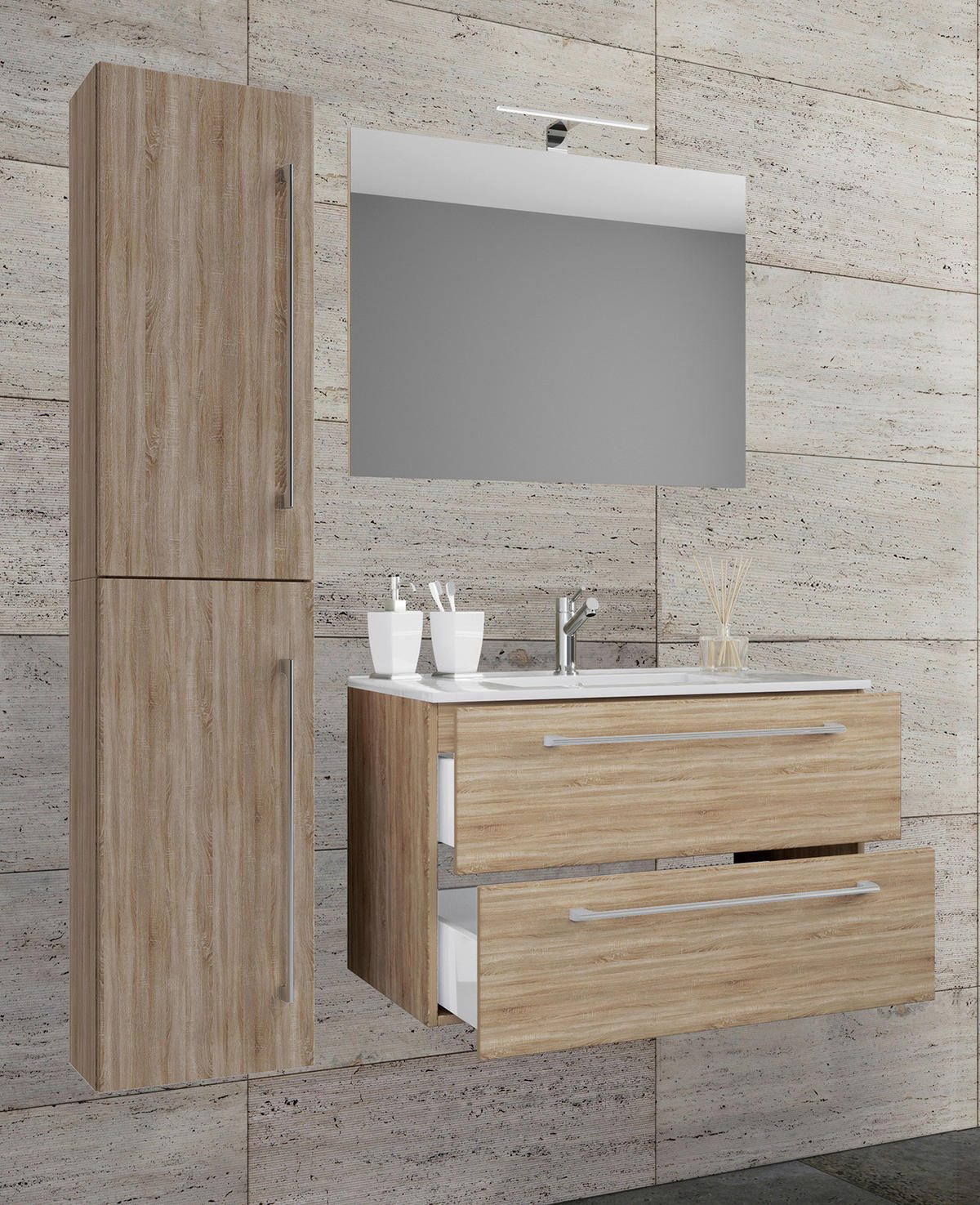 Waschplatz 4tlg-Badinos Eiche Sonoma Nachbildung B/H/T: ca. 61x51,6x46,4 cm 4tlg-Badinos - Eiche (61,00/51,60/46,40cm) - VCM Möbel