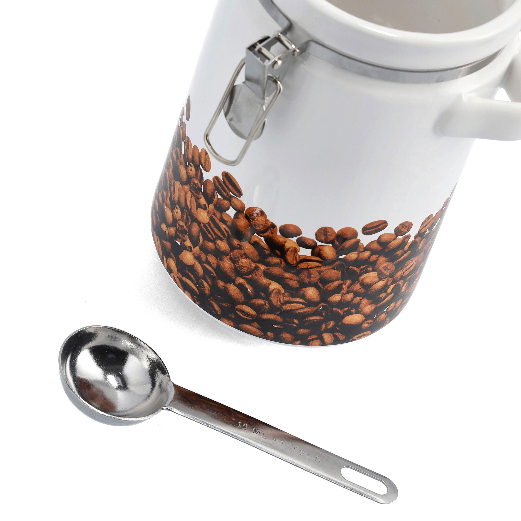 Zeller Kaffeedose mit Löffel weiß Keramik B/H/L: ca. 11x19,5x16 cm Kaffeedose_mit_Löffel - weiß/café braun (16,00/11,00/19,50cm) - Zeller