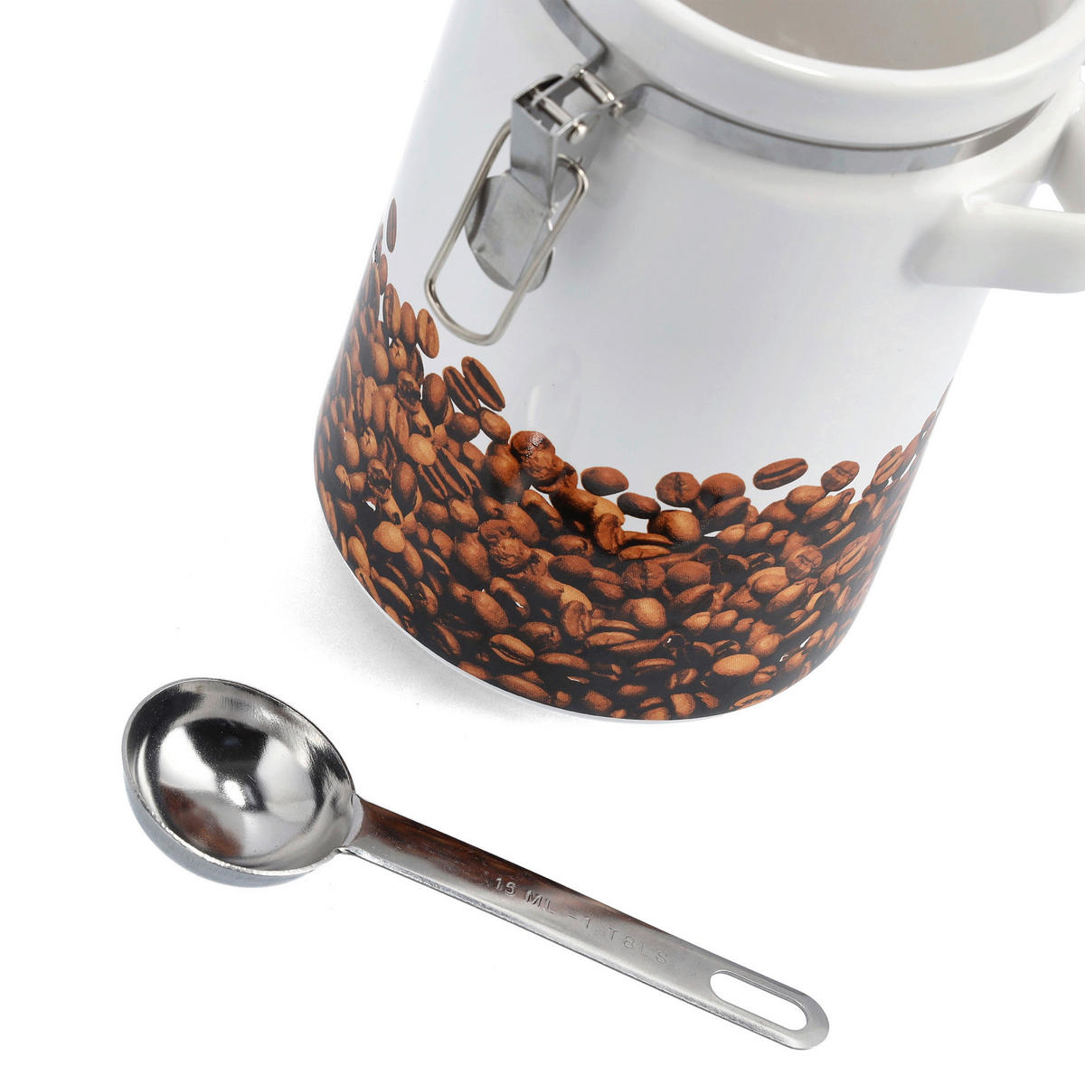 Zeller Kaffeedose mit Löffel weiß Keramik B/H/L: ca. 11x19,5x16 cm Kaffeedose_mit_Löffel - weiß/café braun (16,00/11,00/19,50cm) - Zeller