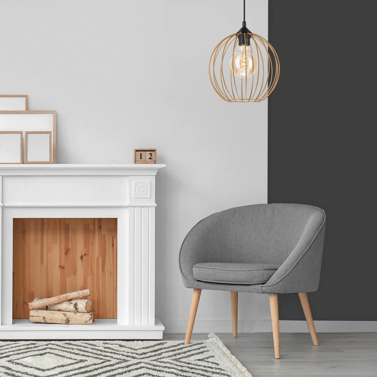 Lamkur Pendelleuchte ZOYA 45153 sand gold Stahl H/L: ca. 86x24 cm E27 1 Brennstellen Zoya - gold/sand (24,00cm) - Lamkur