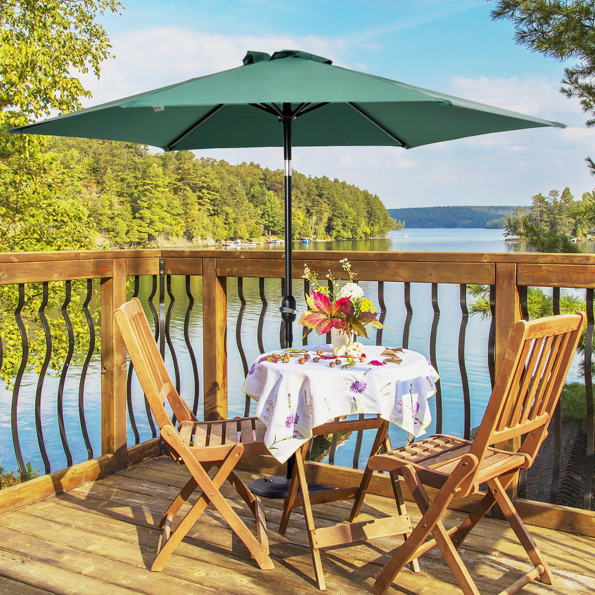 Outsunny Sonnenschirm grün Stahl B/H/L: ca. 270x235x270 cm Sonnenschirm_mit_Handkurbel - grün (270,00/270,00/235,00cm) - Outsunny