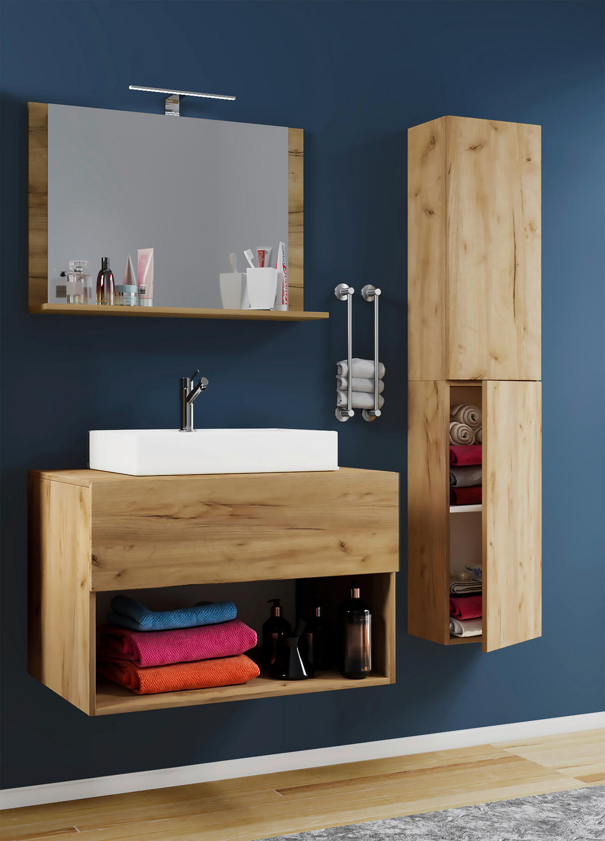 Waschplatz 4tlg-Lendas weiß Eiche Honig Nachbildung B/H/T: ca. 60x52x52 cm 4tlg-Lendas - Eiche/weiß (60,00/52,00/52,00cm) - VCM Möbel