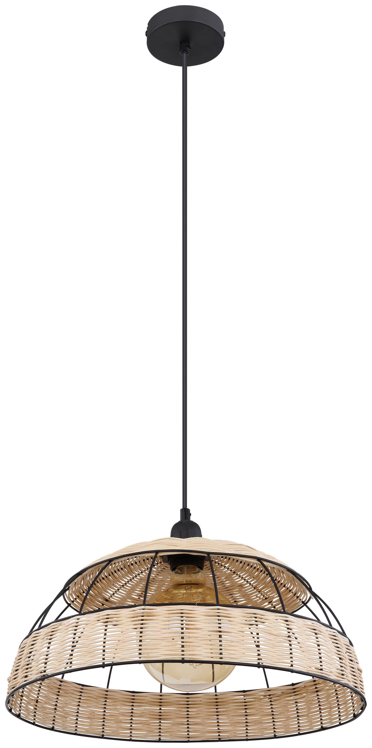 GLOBO Pendelleuchte STRAHLER 15667H schwarz Rattan Metall H/D: ca. 120x40 cm 1.0 Brennstellen STRAHLER - schwarz (40,00/120,00cm) - GLOBO