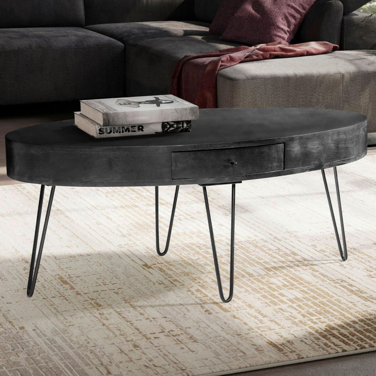Couchtisch schwarz B/H/T: ca. 100x40x50 cm Couchtisch - schwarz (100,00/40,00/50,00cm) - Wohnling