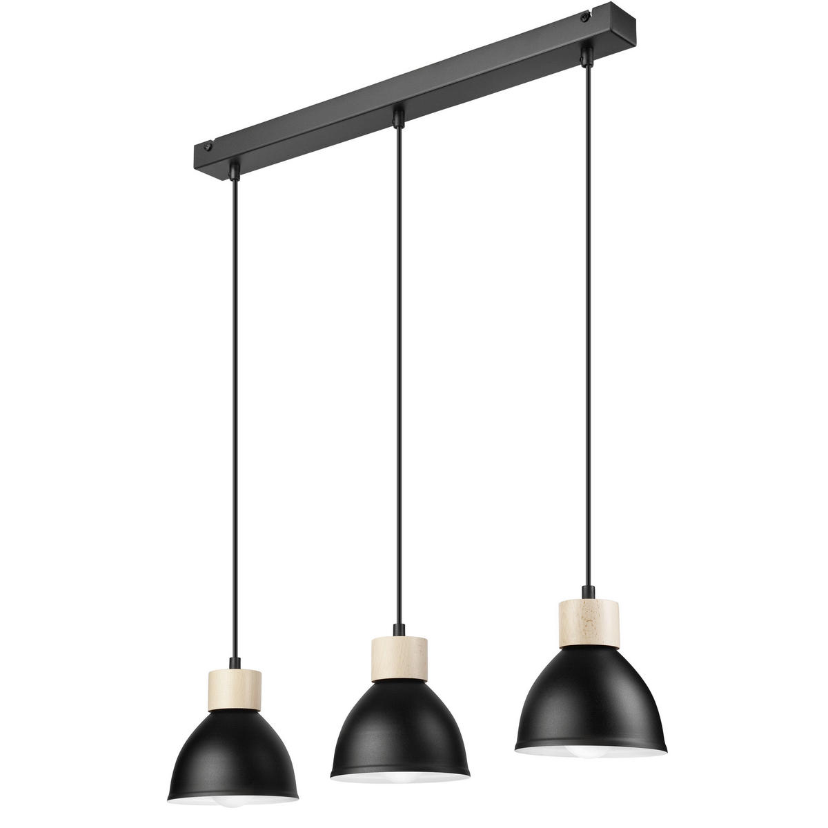 Lamkur Pendelleuchte schwarz Stahl Holz B/H/L: ca. 13x80x70 cm E27 3 Brennstellen NICO - schwarz (70,00/13,00/80,00cm) - Lamkur