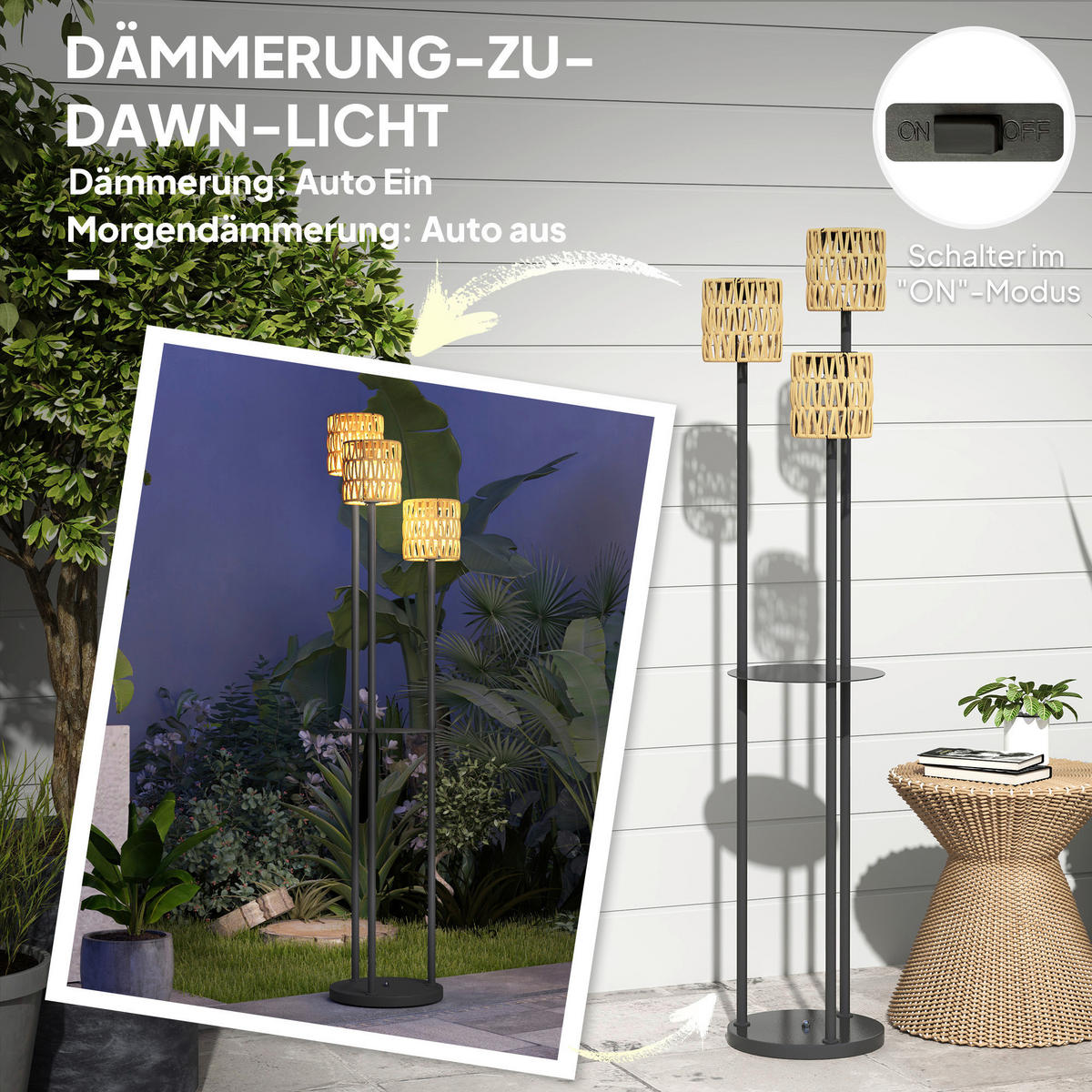 Outsunny Stehlampe gelb Rattan Stahl B/H/L: ca. 37x144x37 cm Rattan Stehlampe - gelb (37,00/37,00/144,00cm) - Outsunny