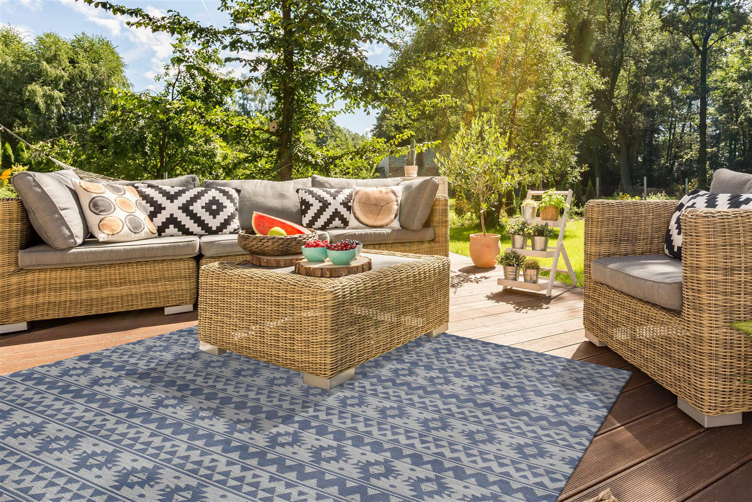 Kayoom Flachgewebeteppich Sunny 210 hellblau B/L: ca. 80x150 cm Sunny 210 - hellblau (80,00/150,00cm) - Kayoom