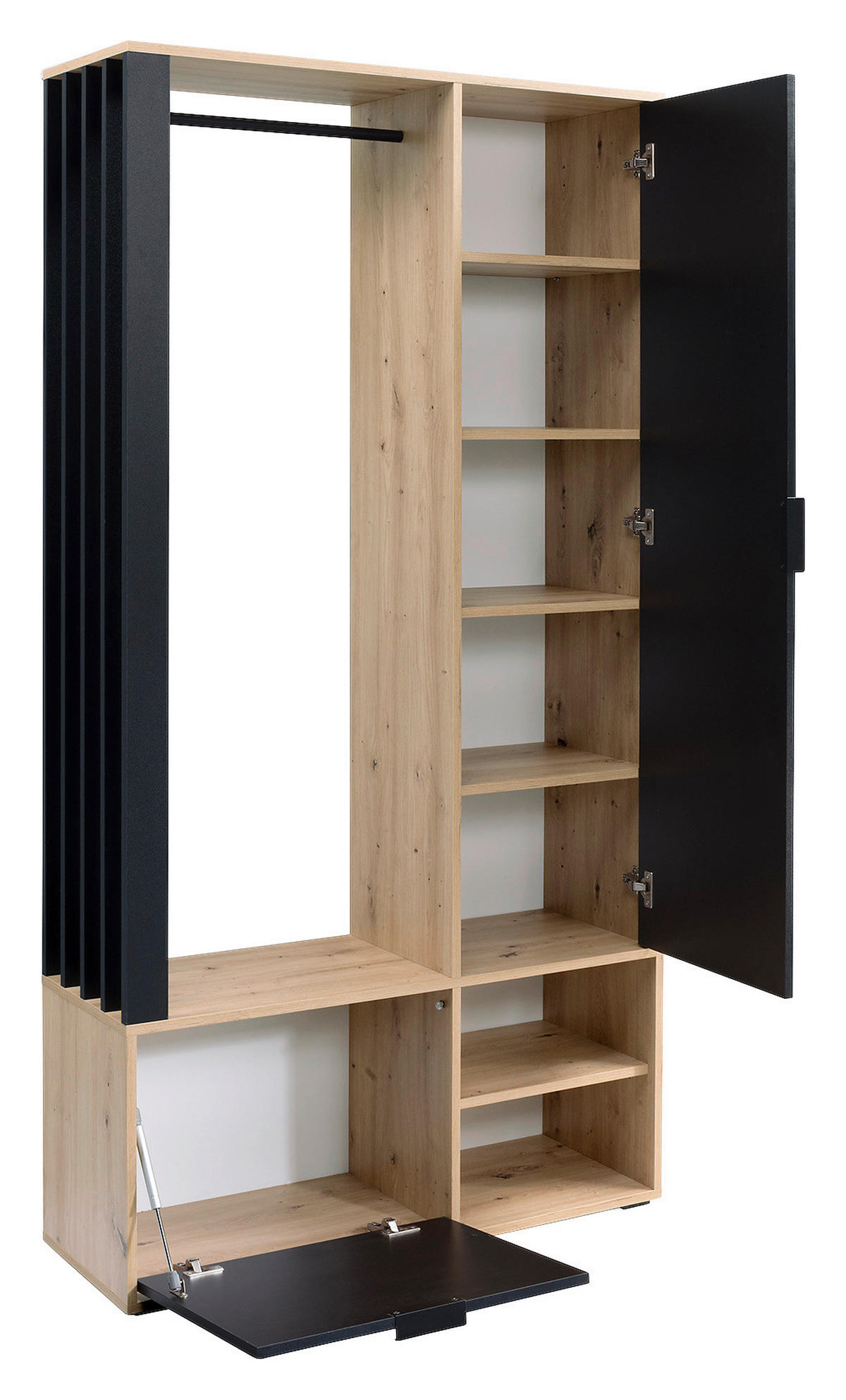 Garderobe EMILO Eiche Wotan Nachbildung schwarz B/H/T: ca. 100x189,4x33 cm EMILO - Eiche/schwarz (100,00/189,40/33,00cm) - WIPMEB