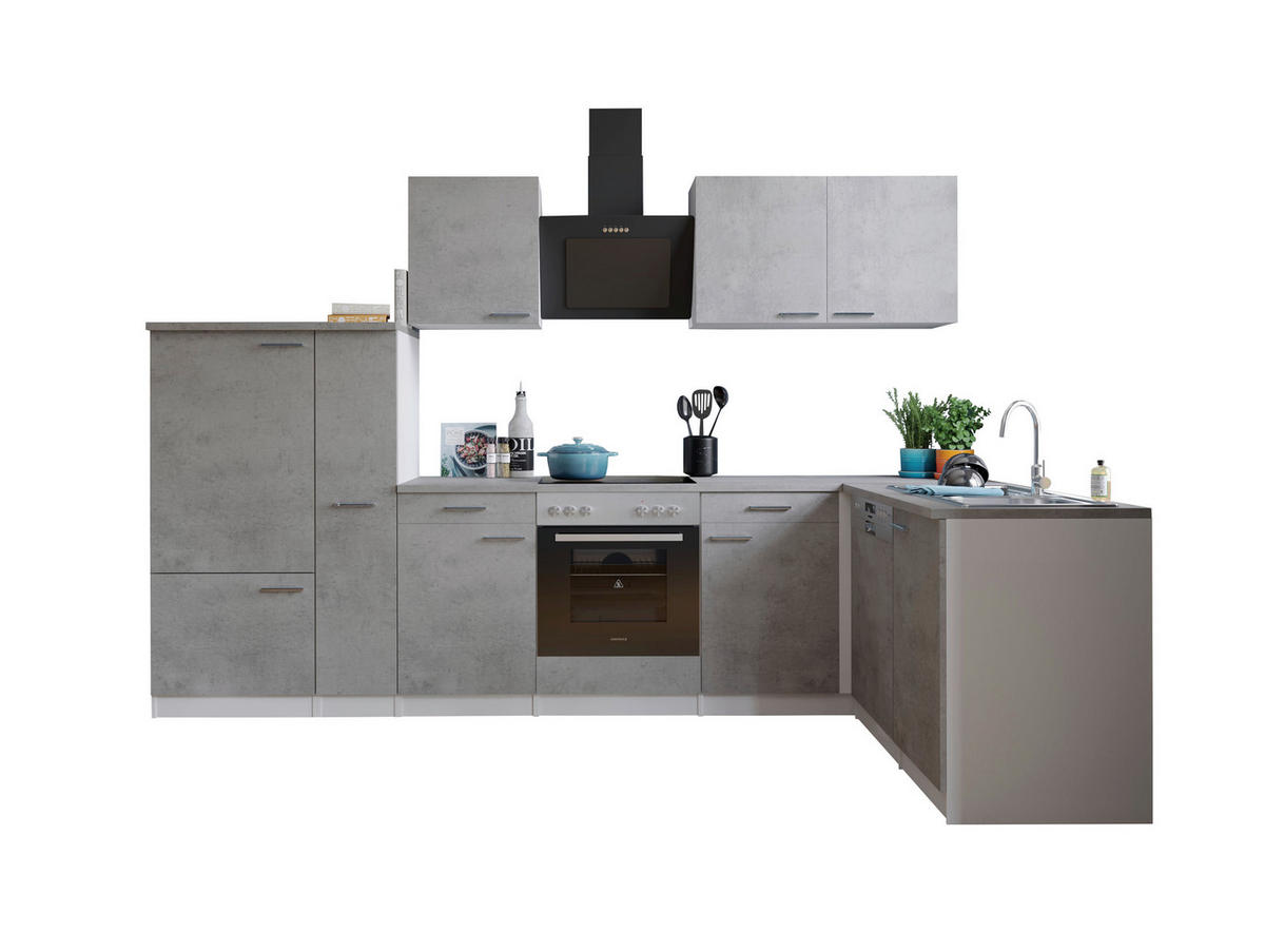 Respekta Winkelküche Malia Beton Optik B/H/T: ca. 310x200x172 cm Malia - Beton/weiß (310,00/200,00/172,00cm) - Respekta