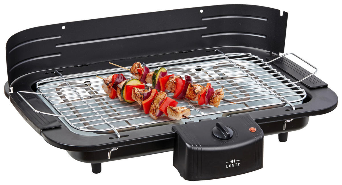LENTZ Barbeque-Grill schwarz Edelstahl Metall B/L: ca. 22x38 cm Barbecue-Tischgrill 74332 - schwarz (22,00/38,00cm) - Lentz